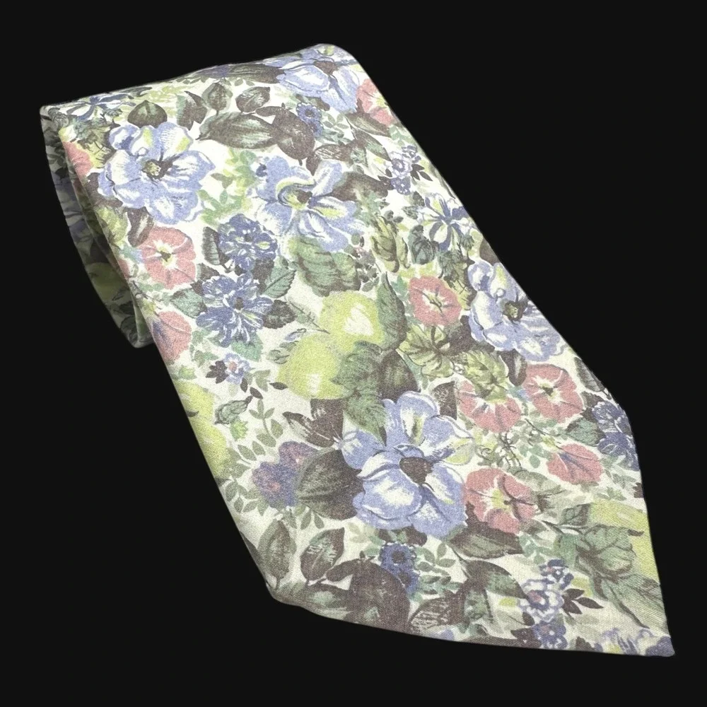 Liberty of London Archival Design Mens Floral Cotton Necktie Blue Green Pink USA